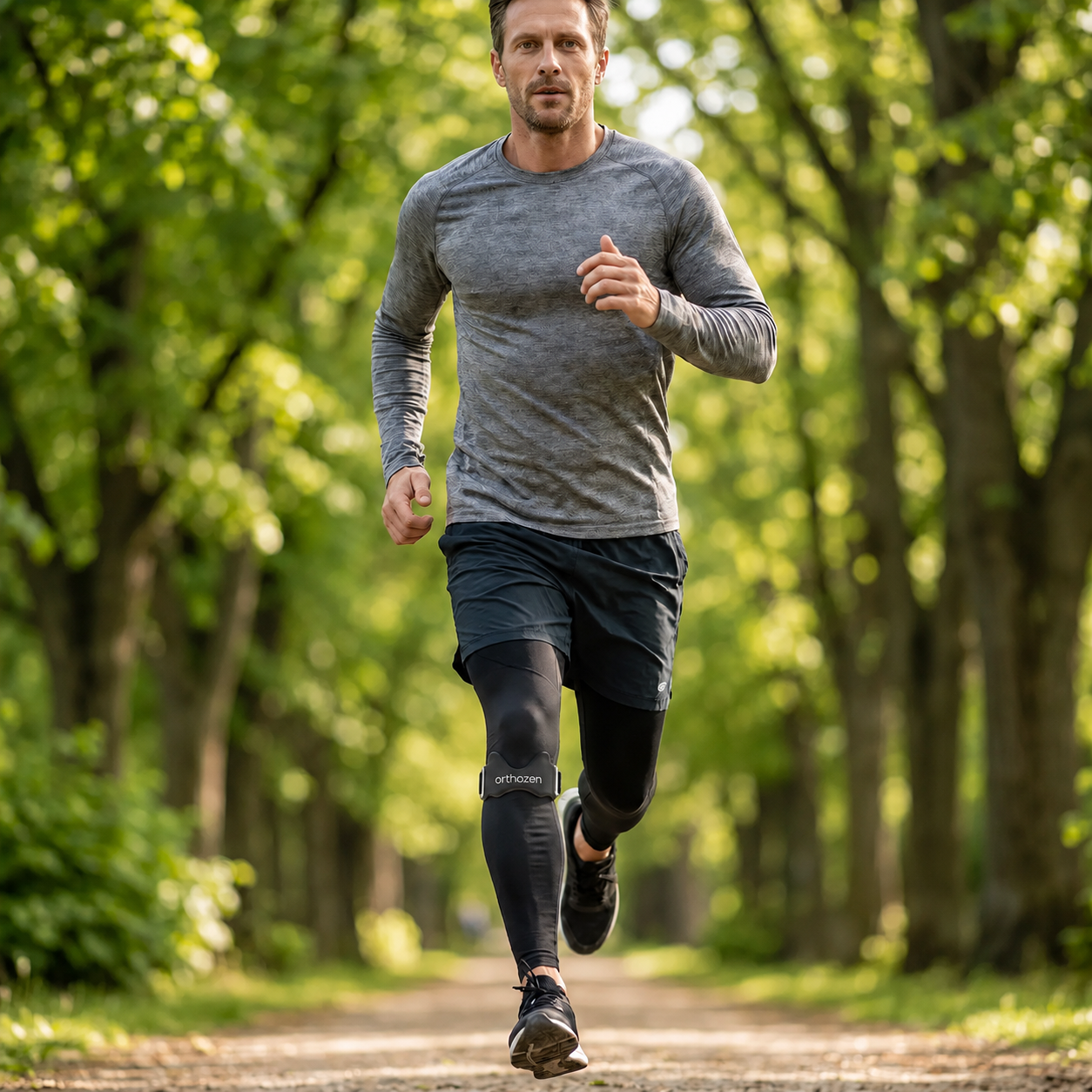 Runner wearing OrthoZen below the kneecap