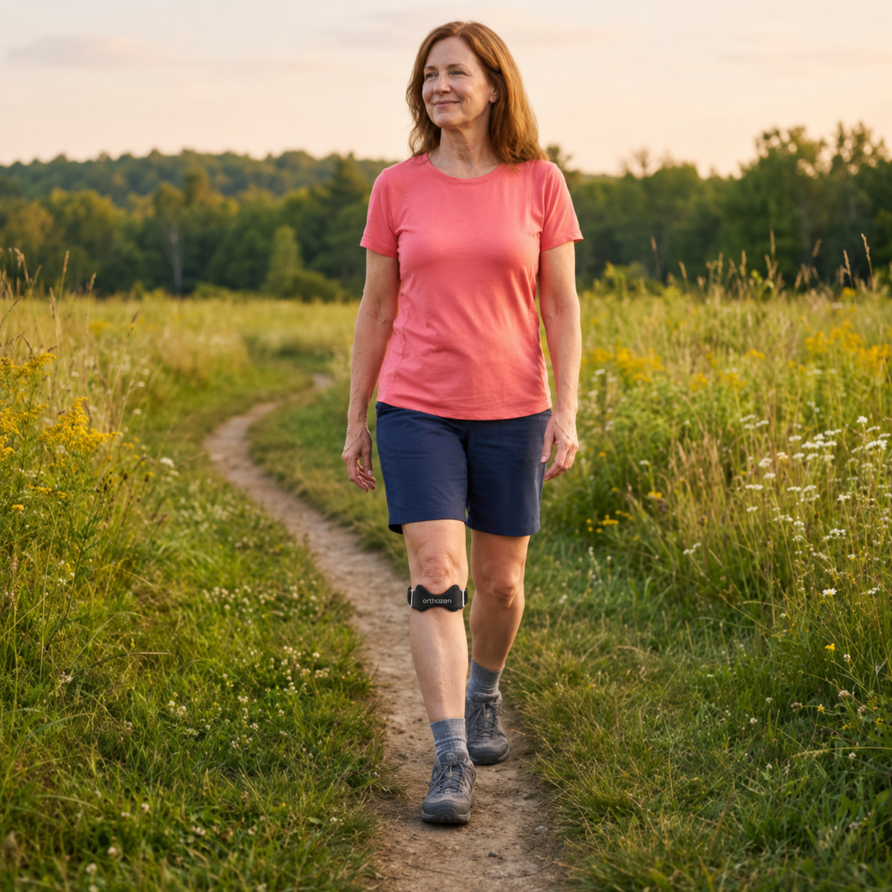 Woman walking outdoors with OrthoZen